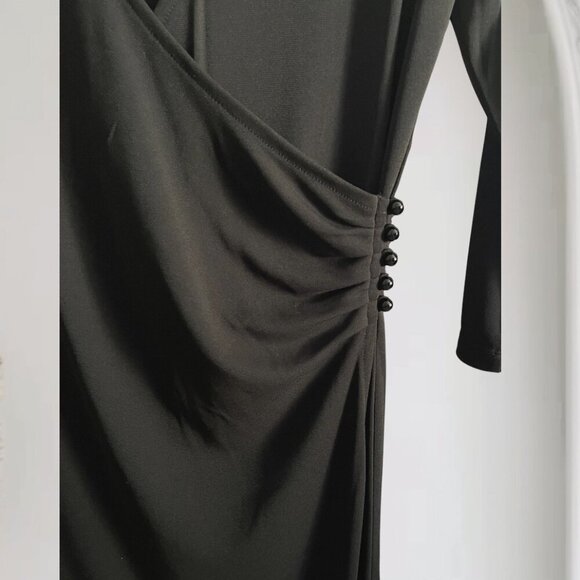 Classic Understated Isaac Mizrahi Surplice Long Sleeve Black Cocktail Dress - Picture 5 of 9